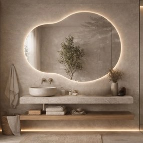Lustro o nieregularnym kształcie oszlifowane z podświetleniem LED MOON DECOR| Różne rozmiary | Różne kolory : Kolor tafli szkła - Brąz, Rozmiar - 120x 90 cm