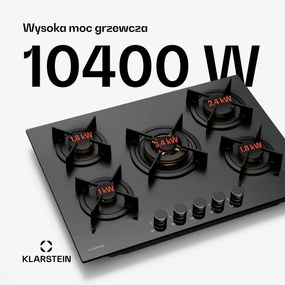 Klarstein Goldflame Nano płyta gazowa, 5 mosiężnych palników, 10,4 kW, LPG/gaz ziemny