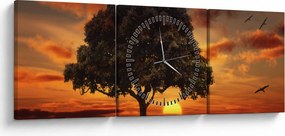 Obraz drzewa o zachodzie słońca (z zegarem) (90x30 cm)