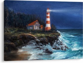 Obraz - Latarnia morska na brzegu oceanu, akwarela (70x50 cm)