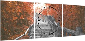 Obraz - Schody w naturze, pomarańczowy (z zegarem) (90x30 cm)