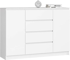 Komoda AKORD K140 Biała 138 cm 2 drzwi 4 szuflady kolor Biały mat 4 półki 138x40x99 cm