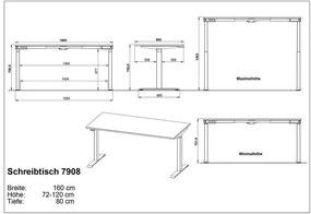 Biurko z elektryczną regulacją wysokości z blatem w dekorze dębu 80x160 cm Agenda – Germania