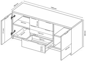 Kaszmirowa długa komoda z 3 szufladami połysk P1-Z90