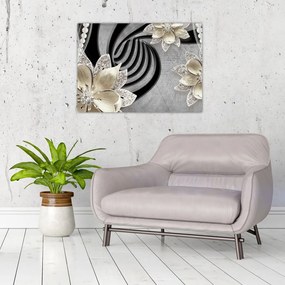 Obraz na szkle - 3D złote kwiaty (70x50 cm)