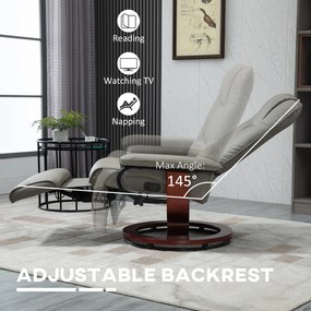 HOMCOM Fotel Relaksacyjny TV Obracany 360°, Neigbar do 145°, Skóra Ekologiczna, Szary, 78 x 87 x 100 cm