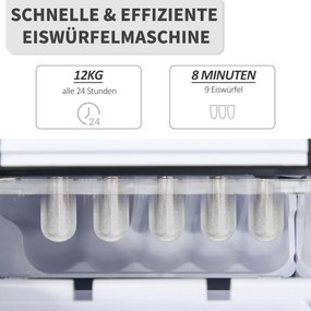 Maszyna do Lodu HOMCOM 12kg/24h 2L Maszyna do kostek lodu z Wyświetlaczem LED, 2 L Pojemność Zbiornika, 90 W, Czarna