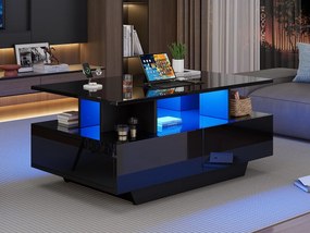 Stolik kawowy z LED - z 2 szufladami - Czarny