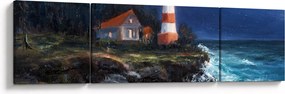 Obraz - Latarnia morska na brzegu oceanu, akwarela (170x50 cm)