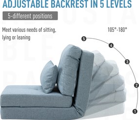 HOMCOM Fotel podłogowy rozkładany 2 w 1 z matą do spania i zdejmowaną poduszką niebieski | Aosom PL