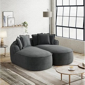 Canapé 2 places modulable en tissu chenille, méridienne double, avec 6 coussins, 184x164x67cm, Gris