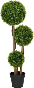 HOMCOM Sztuczny bukszpan duży 110 cm, UV-odporna roślina z 3 kulami do salonu, sypialni, biura, ogrodu | Aosom PL