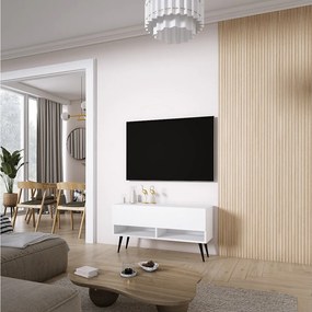 Szafka pod telewizor 100 cm Biały Mat, nóżki pochyłe czarne, 100 × 32 × 52 cm