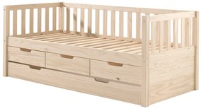 Łóżko dziecięce z litego drewna sosnowego z wysuwanym łóżkiem, schowkiem i stelażem 90x200 cm w Fritz – Vipack