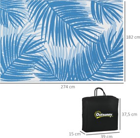 Outsunny Mata zewnętrzna obrotowa, wodoodporna, wzór liści, 182x274cm, Niebieski/Kremowy