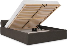 Ciemnoszare tapicerowane łóżko dwuosobowe ze schowkiem i stelażem 180x200 cm Cille – Ropez