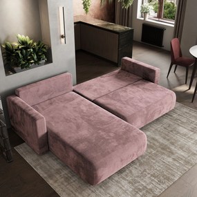 Masseno Narożnik TURIN z funkcją spania i pojemnikiem na pościel Narozniki L, Rozkładana sofa - Wrzosowy, MONOLITH 62