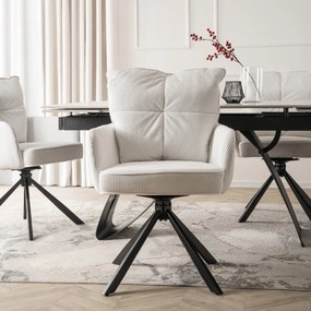 Krzesło Tapicerowane Obrotowe do Salonu CITY Kremowe Sztruksowe Nowoczesne