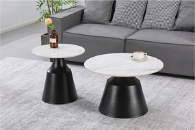 Zestaw 2 niskich stolików kawowych z ceramiki "Vulca" - Efekt białego marmuru - Elegancki design