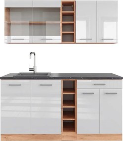 Pojedyncza kuchnia biały wysoki połysk/złoty dąb power 160x60x81.6 r-line