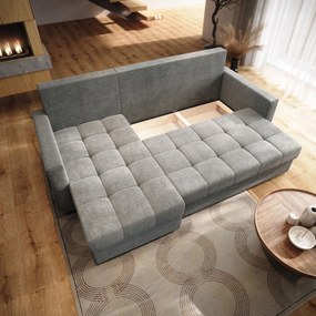 Masseno Narożnik NIDA z funkcją spania i pojemnikiem na pościel Narozniki L, Rozkładana sofa - Jasnoszary, INARI 91