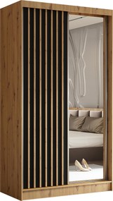 Szafa Przesuwna LAMELLO 120 cm z Lustrem Szafa Dwudrzwiowa Dąb artisan