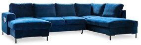 Granatowa aksamitna rozkładana sofa w kształcie litery "U" Miuform Lofty Lilly, prawostronna