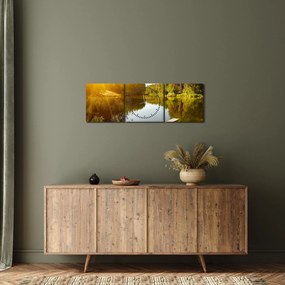 Obraz - Jezioro w pobliżu lasu (z zegarem) (90x30 cm)