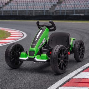 AIYAPLAY Elektryczny gokart dla dzieci 12V z 2 silnikami, 4-stopniowo regulowanym siedziskiem, systemem Soft-Start, koła EVA, reflektory LED | Aosom PL