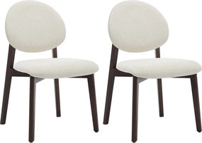 Zestaw 2 krzeseł z tkaniny teksturowanej i ciemnego naturalnego drewna kauczukowca  - Kremowe - MARLENI