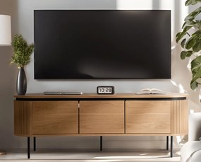 Owalna szafka RTV z ryflowanymi wstawkami Beck 160 cm, dąb