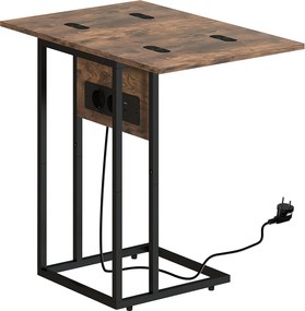 HOMCOM składany stolik boczny, stacja ładująca z portami USB, metal, 39 x 29 x 57 cm, brązowy