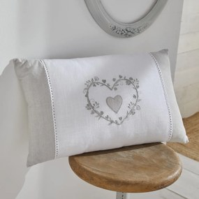 Poduszka dekoracyjna do salonu CONSTANCE, haftowane serduszko, bawełna, 30 x 50 cm