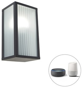 Zewnetrzna Inteligentna lampa ścienna zewnętrzna czarna z żebrowanym szkłem w tym Wifi A60 - Charlois Nowoczesny Oswietlenie zewnetrzne