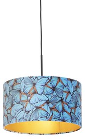 Lampa wisząca z abażurem z aksamitu z motywem motyli w kolorze złotym 35 cm - Combi klasyczny/Antyczny Oswietlenie wewnetrzne