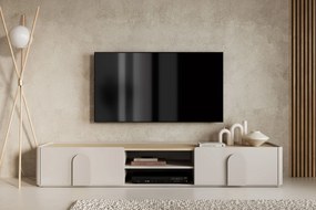 Szafka RTV Amilio 220 cm z szufladą - kaszmir / dąb olejowany / uchwyty kaszmir
