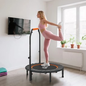 HOMCOM Trampolina Fitnessowa, Składana, Uchwyt Regulowany, Ø102 x 123H cm, do 100 kg, Czarna