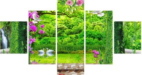 Obraz - Magiczny ogród z łabędziami (125x70 cm)
