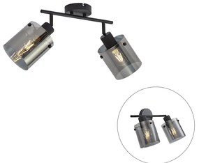 Designerski reflektor sufitowy czarny z przydymionym szkłem 2-punktowy - Domo