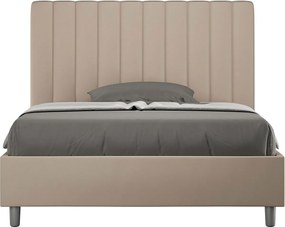 Łóżko wyposażone w stelaż z listwami tapicerowane 120x190 sztucznej skóry szaro-beżowy Agueda