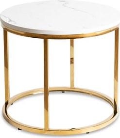 Stolik Kawowy CLIFF 53 cm Biały Marmur/Złoty Nowoczesny Glamour