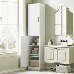 HOMCOM Wysoka szafka łazienkowa 180 cm wąska biała z 2 drzwiami i 4 regulowanymi półkami | Aosom PL
