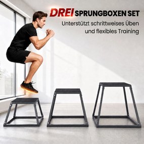 SPORTNOW Plyometryczne skrzynie 3-częściowy zestaw 30,5/45,8/61 cm stosowalna plyo jump box ze stali do 200 kg | Aosom PL