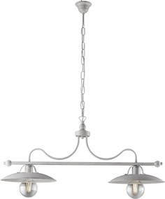 Żyrandol piwniczny z lakierowanego na biało żelaza z antyczną srebrną dekoracją, 2 lampy, dł. 87 x 30 cm, BL234-2-BA