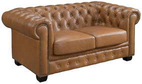 Kanapa 2-osobowa chesterfield BRENTON 100% skóry bawolej - Kolor: karmolowy vintage