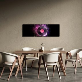 Obraz - Płyta winylowa w kolorze różowo-fioletowym (z zegarem) (90x30 cm)