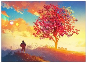 Obraz na szkle drzewa na wzgórzu (70x50 cm)