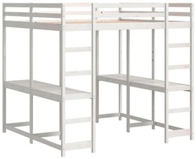 Sosnowe białe piętrowe łóżko z 2 biurkami 180x200 F7-D10