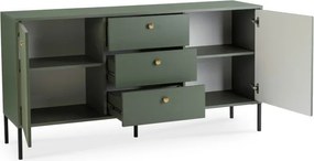 Komoda do Salonu Sypialni SOFT 154 cm Zielona Ryflowana Dwudrzwiowa z Szufladami Nowoczesna