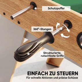 SPORTNOW Stół do piłkarzyków Kickertisch inkl 22 figurki 2 piłki Antypoślizgowe uchwyty Liczniki punktów Skośne nogi 121x87x77cm Drewno naturalne | Aosom PL